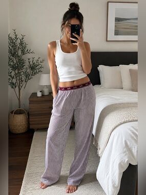 Victoria Secret PINK Women's XL Pajama Pant 100% Cotton Purple Stripe Loungewear